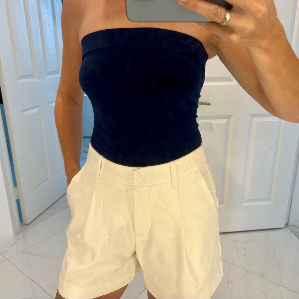 Aakasha Elastic Strapless Bandeau Top in Navy Blue
